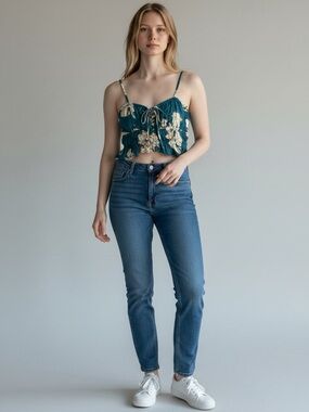 Roxy Teal Floral Smocked Crop Top